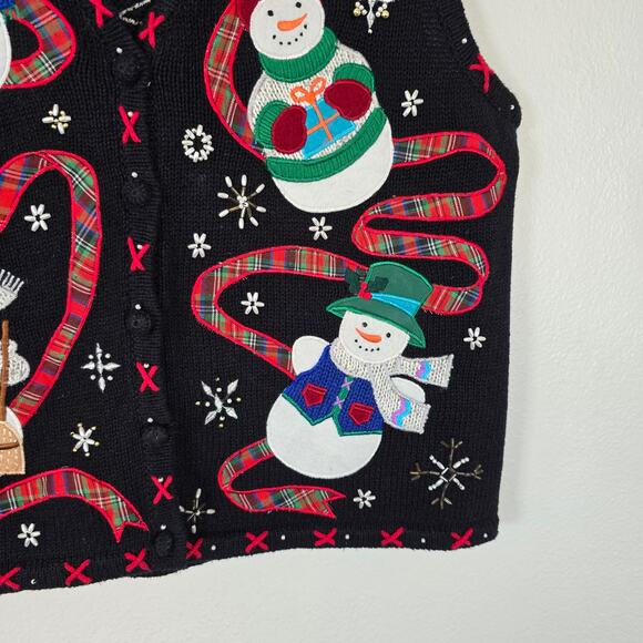 Vintage Designers Originals Studio Sweater Vest Womens S Festive Snowmen Winter - Picture 10 of 10